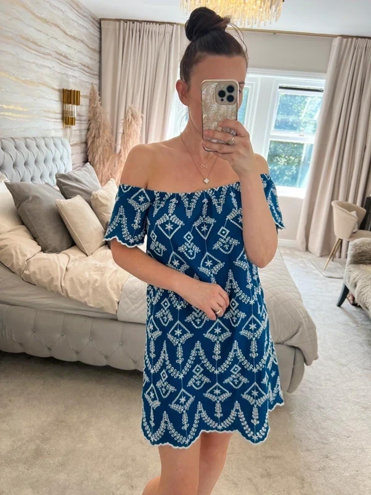 Miss Selfridge Blue & White Broderie Anglaise Mini Dress 10