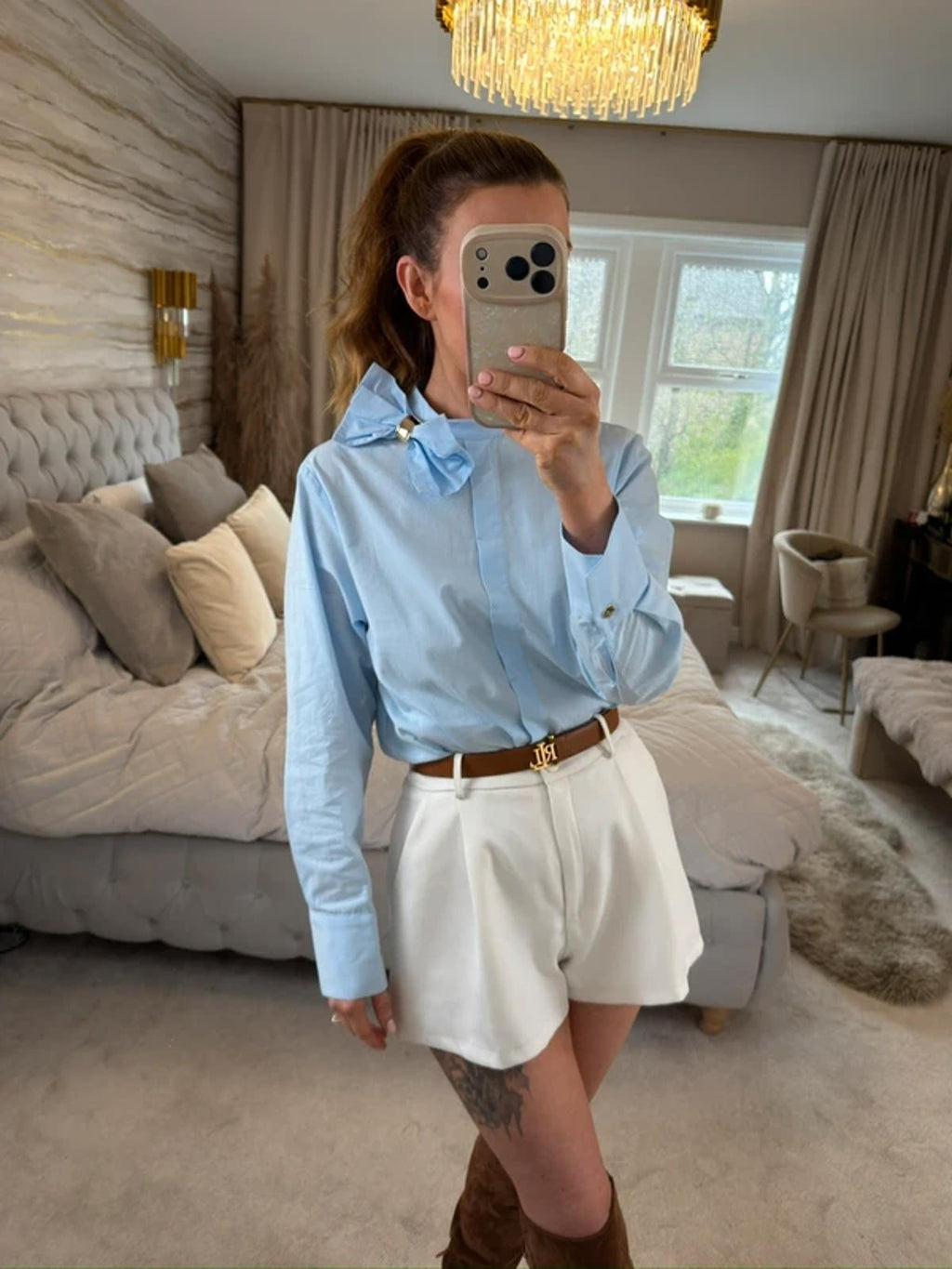 Zara Light Blue Bow Shirt XS