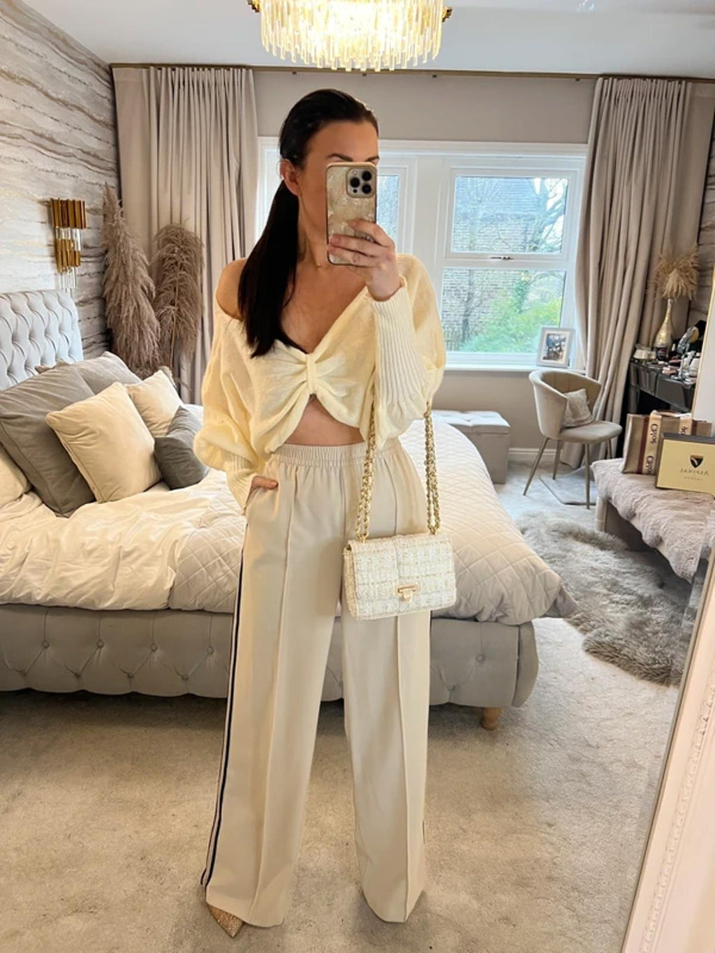 Cream Knot Front Knitted Top Large