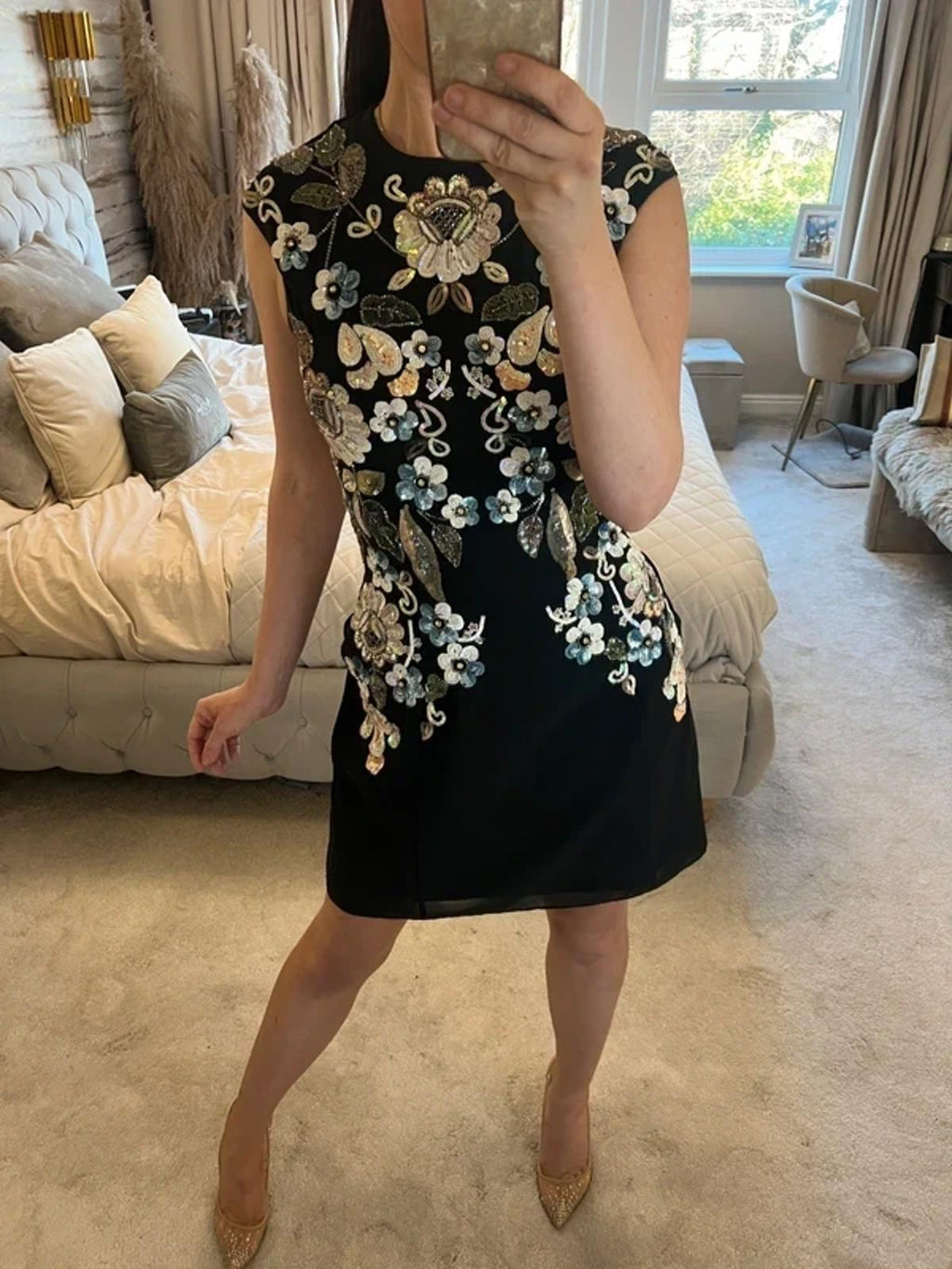 Needle & Thread Black Embellished Floral Dress 8