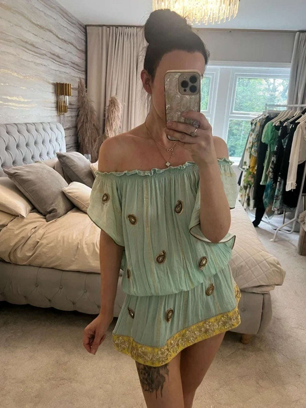 Miss June Mint Green Embellished Kaftan One Size