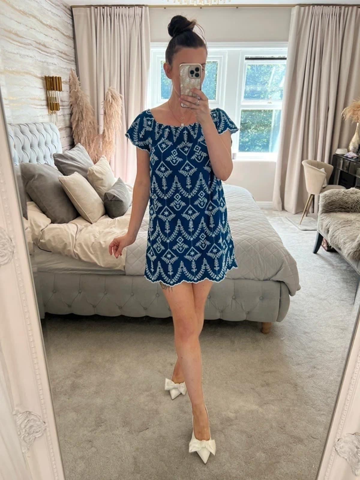 Miss Selfridge Blue & White Broderie Anglaise Mini Dress 10