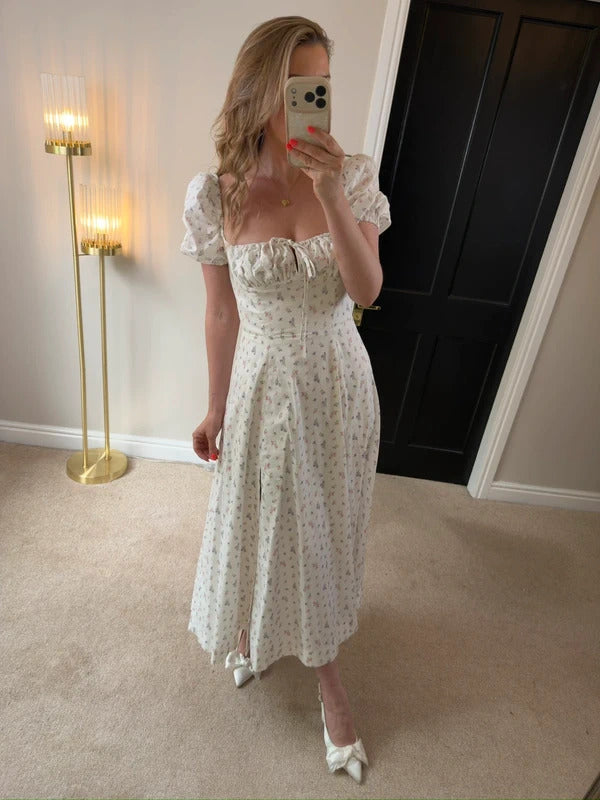 BNWT House of CB Tallulah White Floral Puff Sleeve Midi Dress