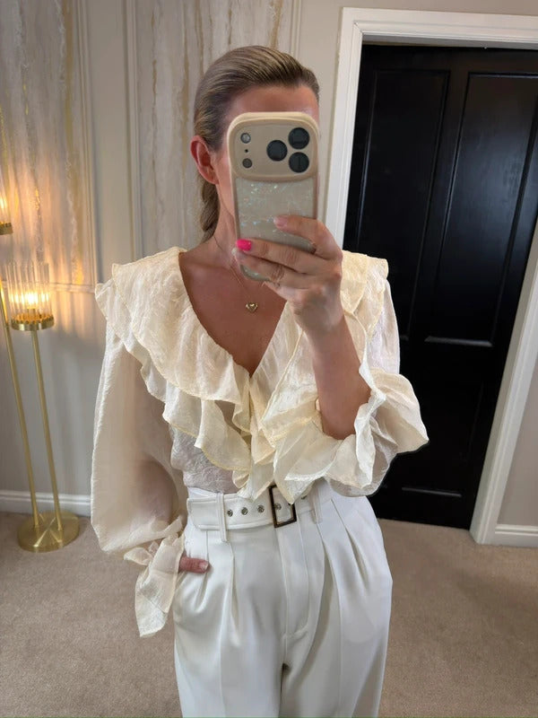 M&S Cream Frill Textured Blouse 18
