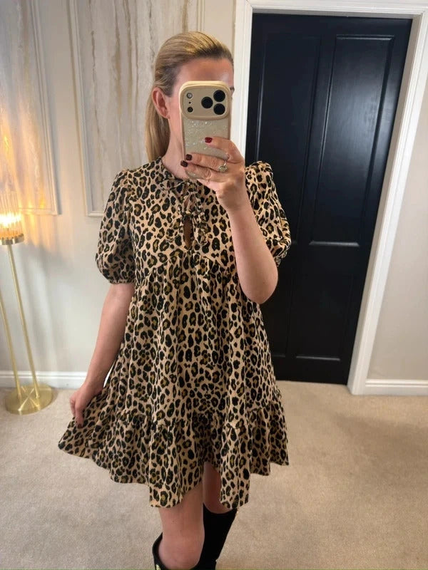 Primark Brown Animal Print Smock Dress Small