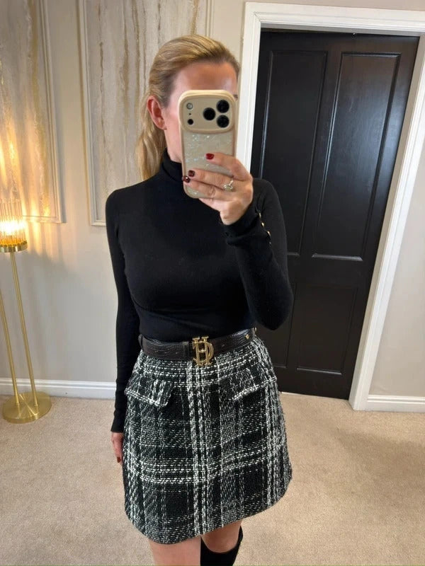 Warehouse Black & White Metallic Tweed Mini Skirt 12