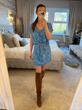 GOA Blue & White Boho Tie Mini Dress 10