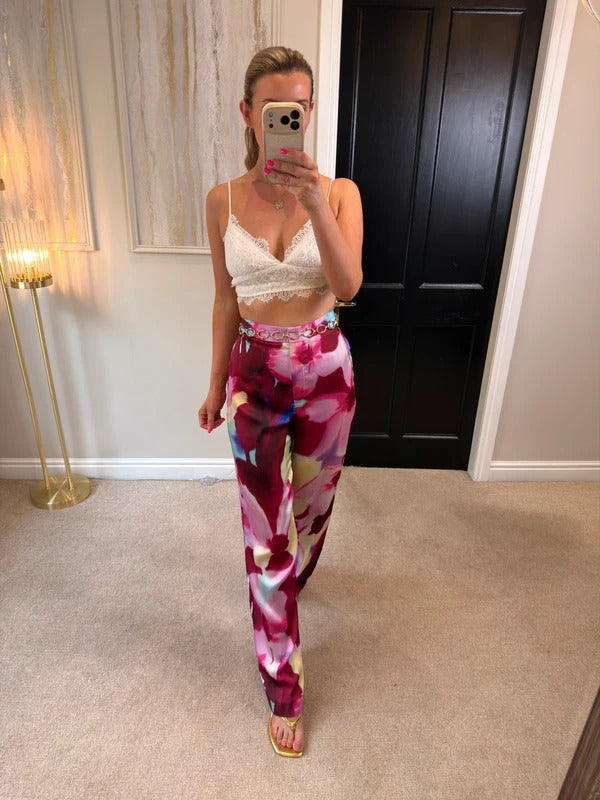 Zara Multicoloured Satin Wide Leg Trousers Small