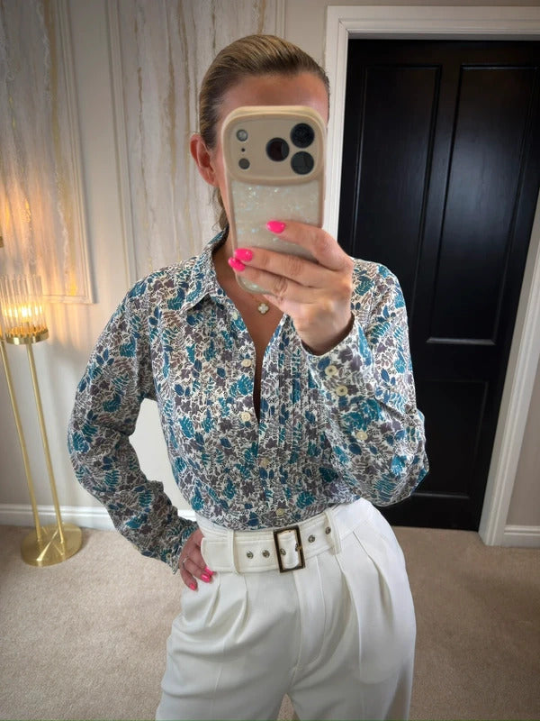 Boden Blue Floral Leaf Shirt 14