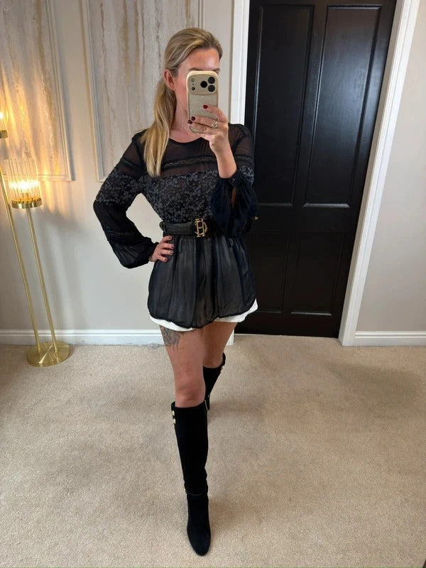French Connection Black Sheer Boho Tunic 10