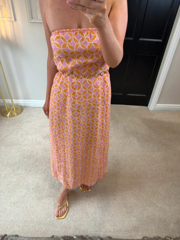 Anthropologie The Aliza Strapless Linen Maxi Dress Small