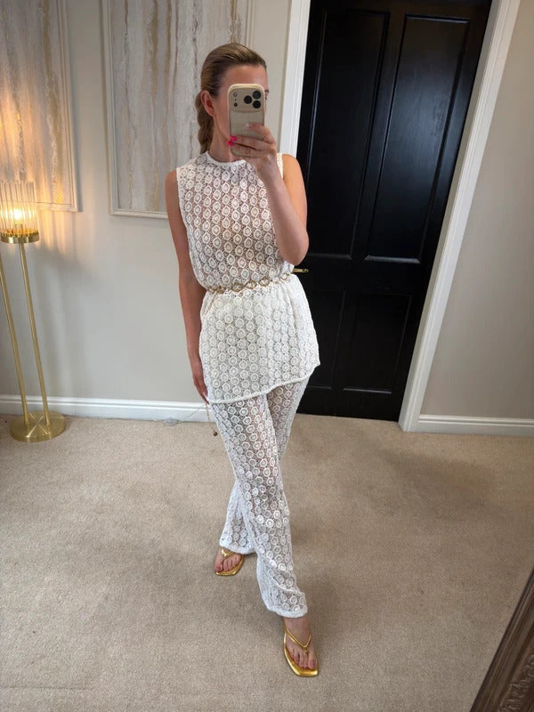 Vita Grace White Sheer Lace Co Ord One Size
