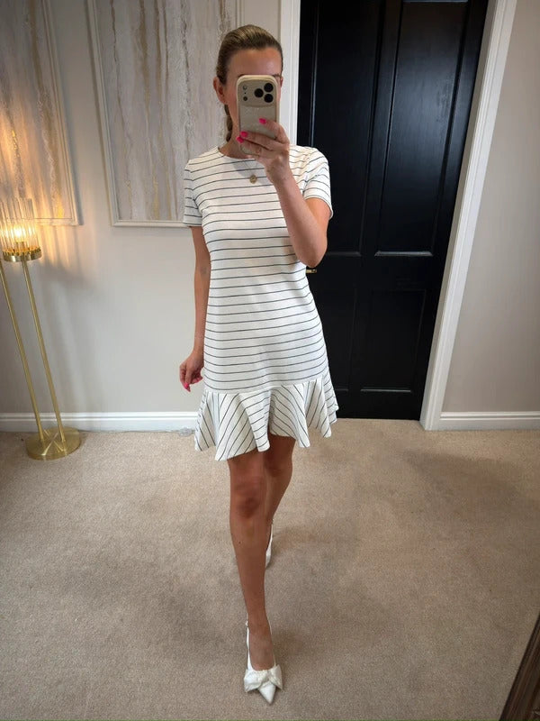 Vila White & Black Stripe Mini Dress Small