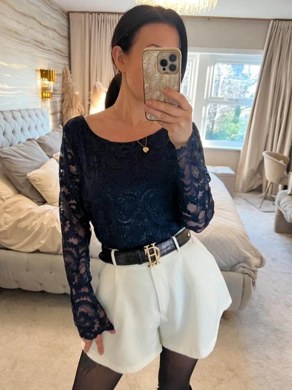 Per Una Navy Sparkly Lace Blouse 16
