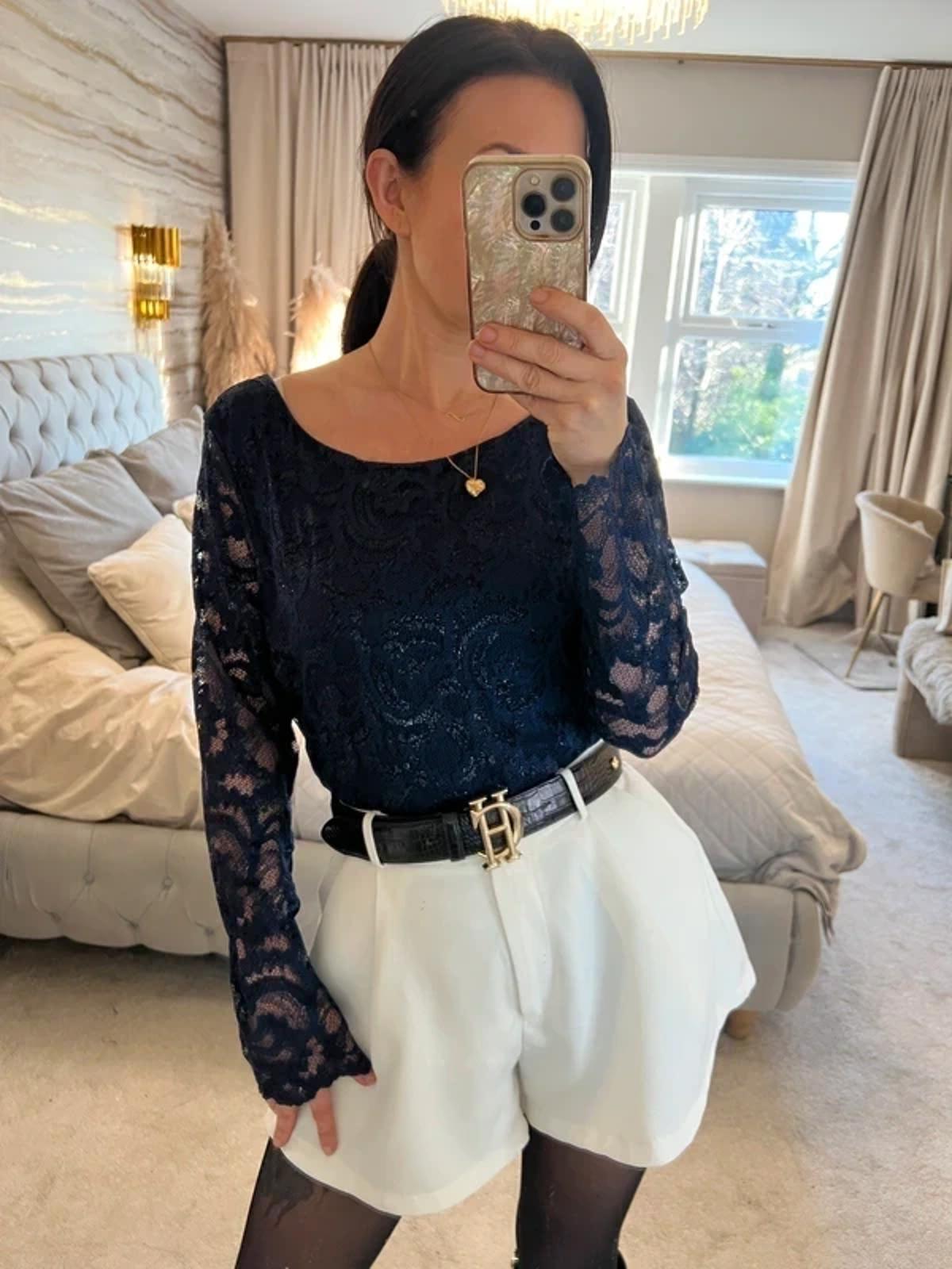Per Una Navy Sparkly Lace Blouse 16