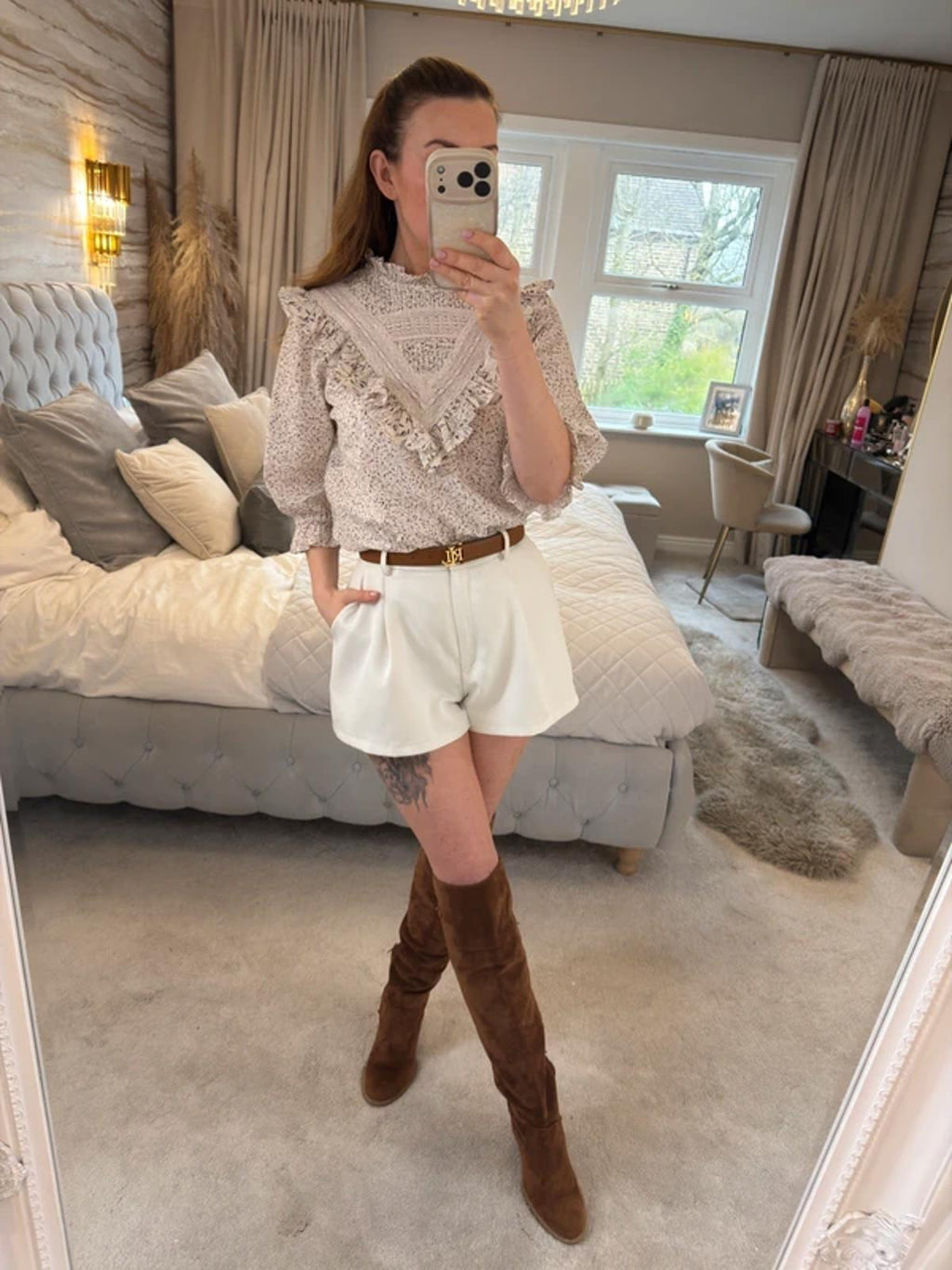 H&M Cream & Lilac Boho Floral Frill Blouse 10