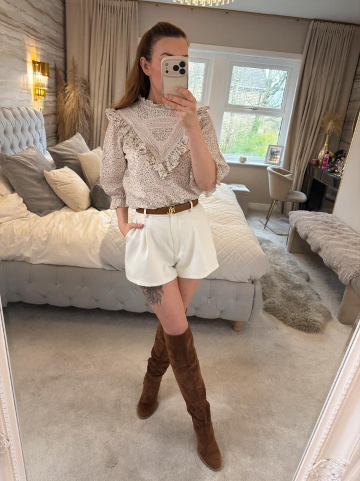 H&M Cream & Lilac Boho Floral Frill Blouse 10