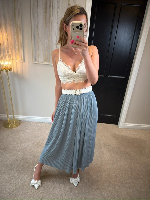 Zara Dusky Blue Pleated Culottes Medium