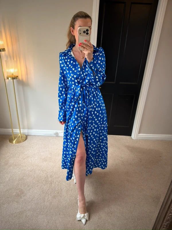 BNWT Anne Louise Boutique Blue & White Heart Shirt Dress Size 10