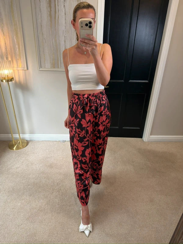 Zara Red Wide Leg Cropped Trousers Small