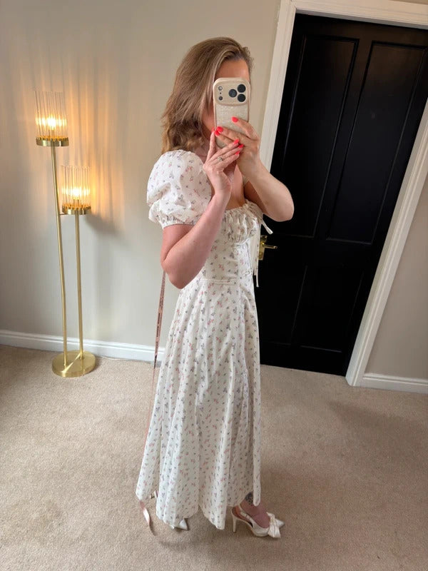 BNWT House of CB Tallulah White Floral Puff Sleeve Midi Dress