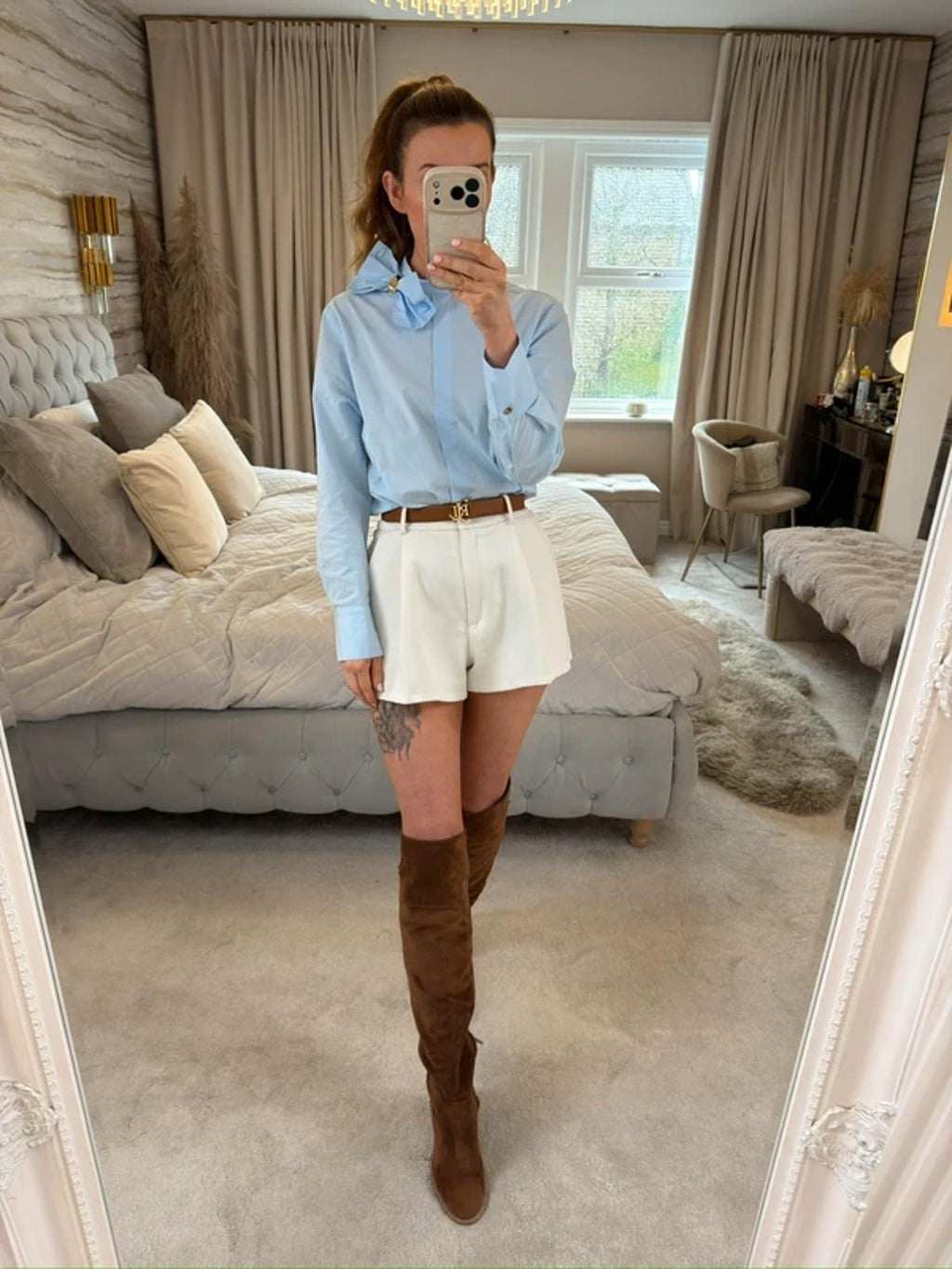 Zara Light Blue Bow Shirt XS