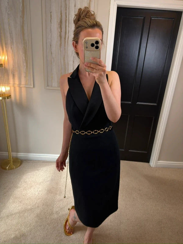 Karen Millen Black Halterneck Tuxedo Dress 12