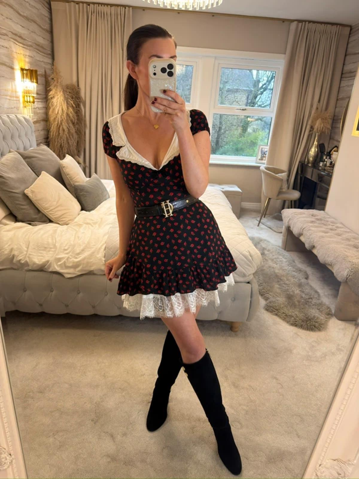 Kimchi Blue Black Rose Collared Mini Dress XS