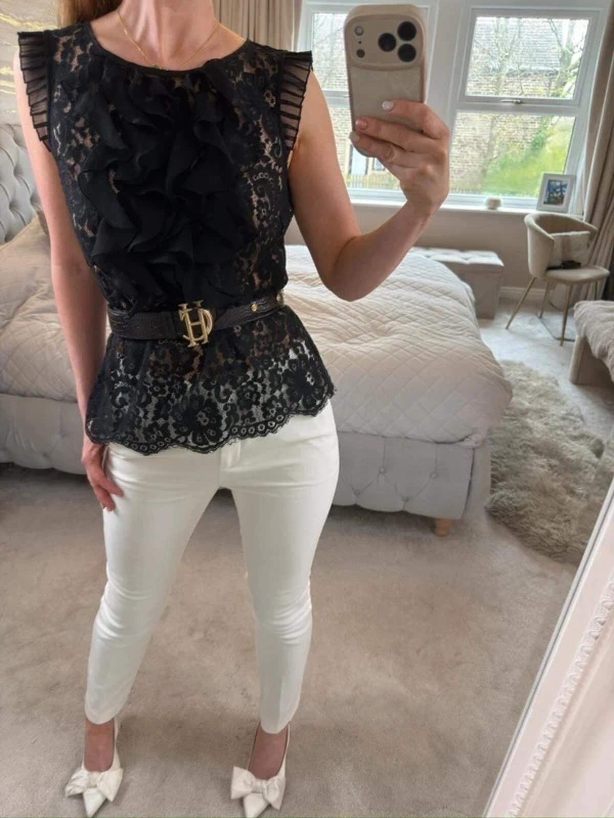 Eci New York Black Lace Frill Blouse 6