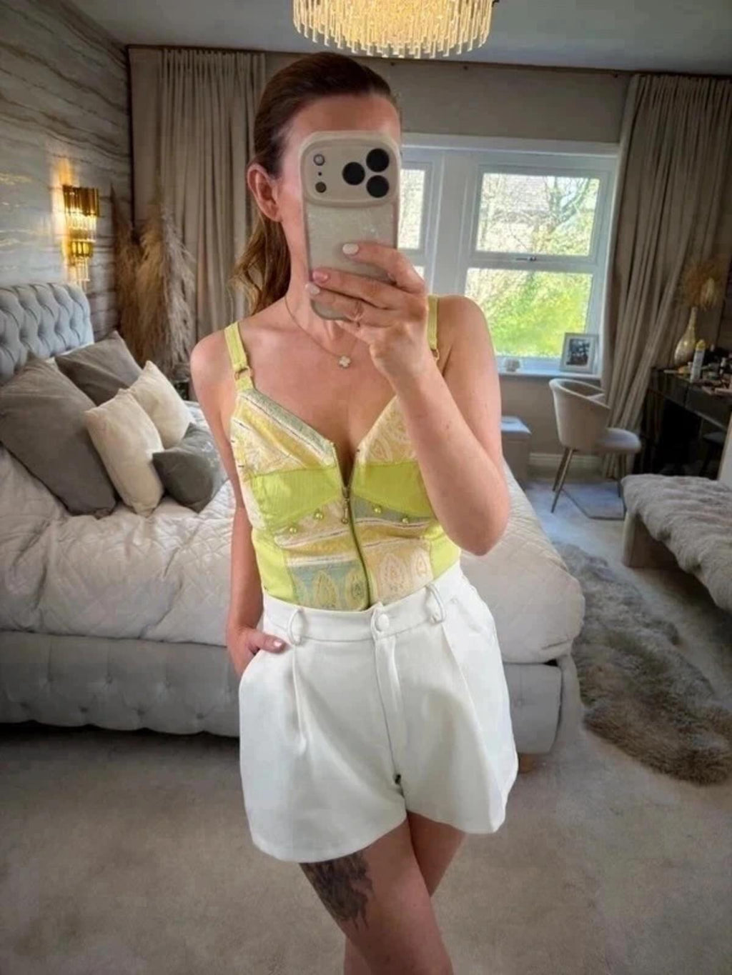 Vintage Bleu D’Azur Lime Green Embellished Blouse Medium