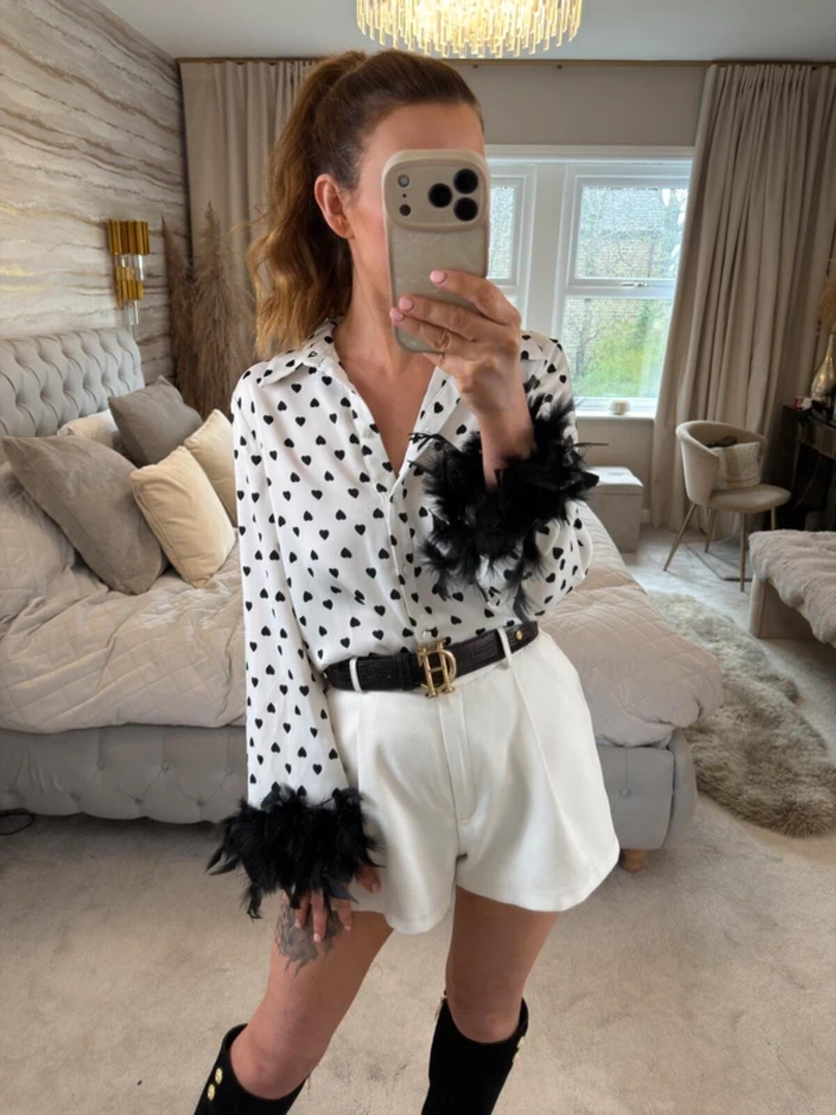 River Island White & Black Love Heart Feather Shirt 8