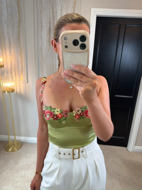 BNWT Princess Polly Green Satin Floral Bralette 6