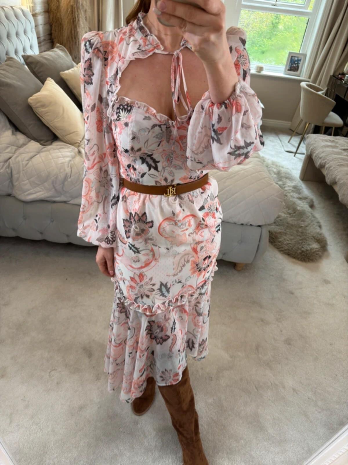 River Island Boho Tie Front Dip Hem Dress 8