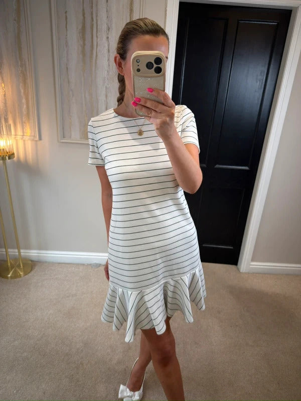 Vila White & Black Stripe Mini Dress Small