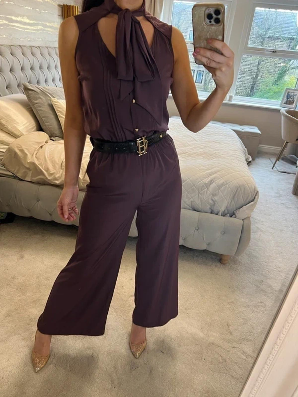 River Island Burgundy Cropped Pussy Bow Jumpsuit 6