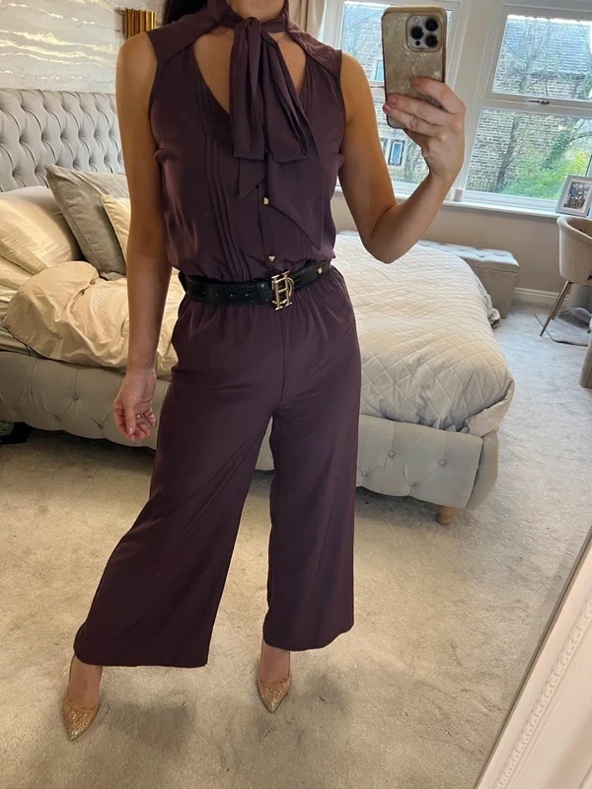 River Island Burgundy Cropped Pussy Bow Jumpsuit 6