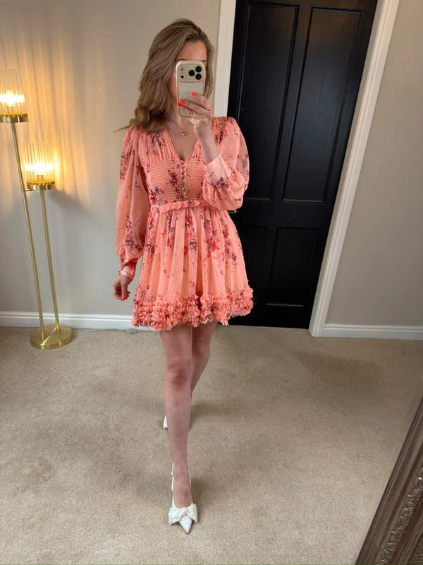 BNWT Anne Louise Boutique Pink Floral Frill Dress 8