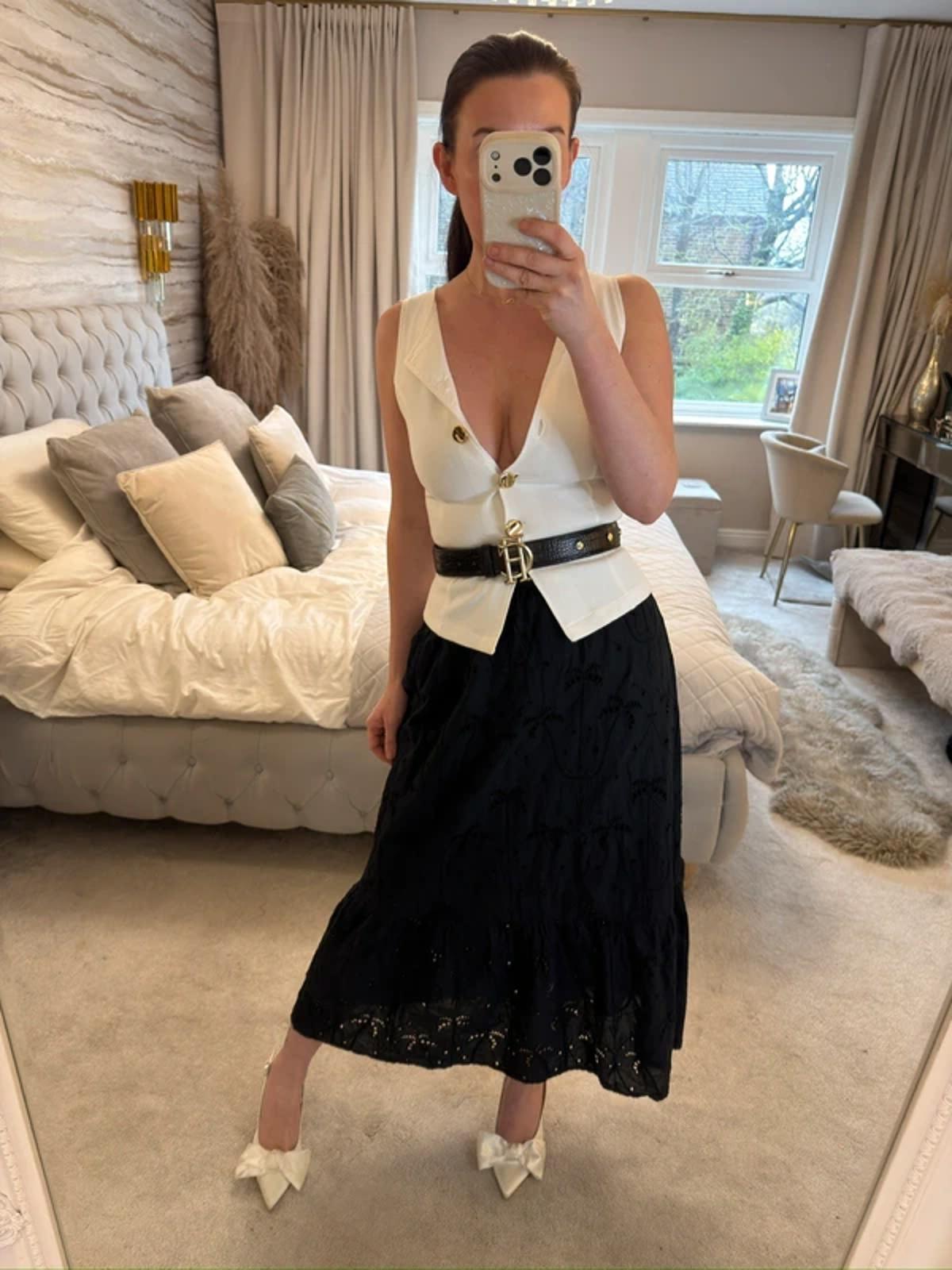 New Look Black Broderie Anglaise Boho Midi Skirt 6