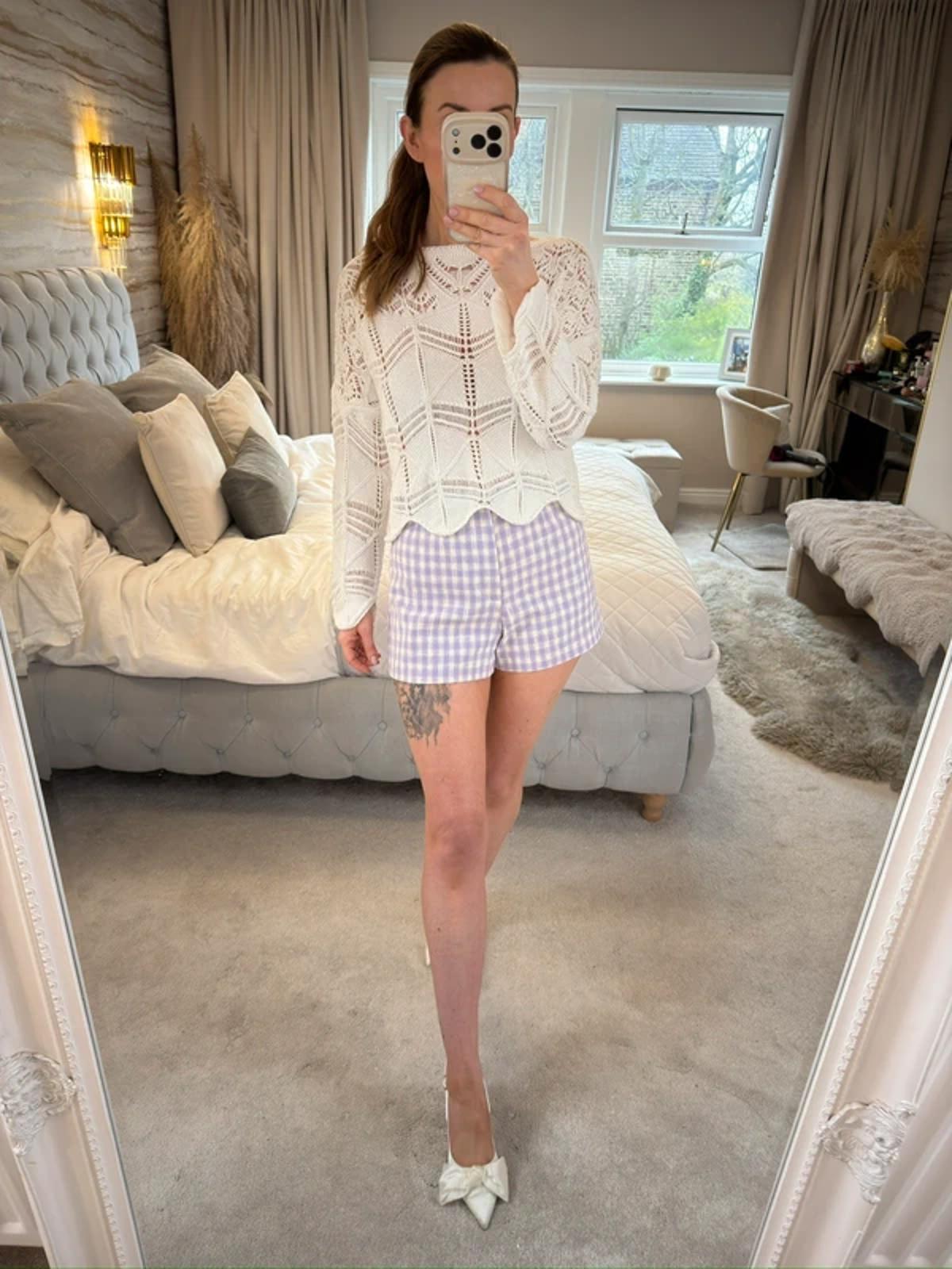 Zara Lilac & White Gingham Shorts Small
