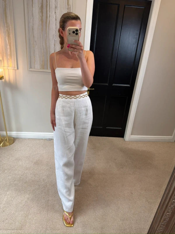 BNWT Beach City White Linen Wide Leg Trousers Large