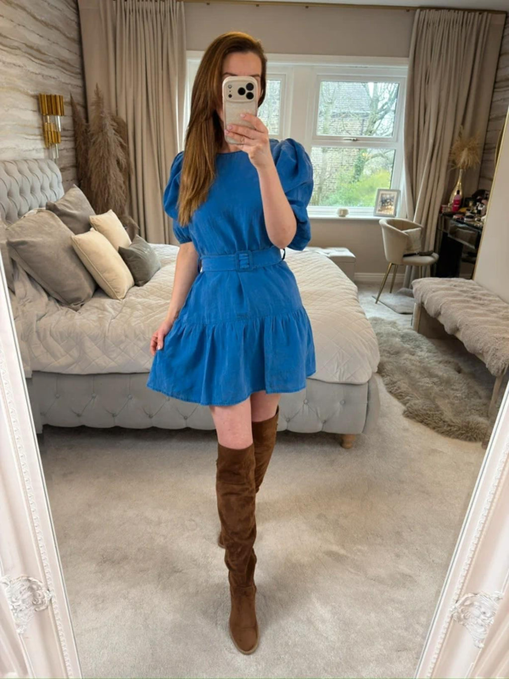 Zara Blue Belted Mini Dress Medium