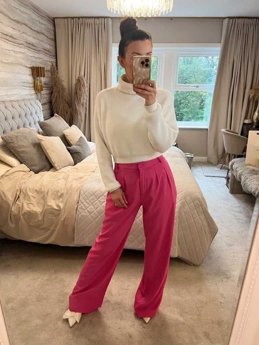 Pink Wide Leg Trousers Tall Small