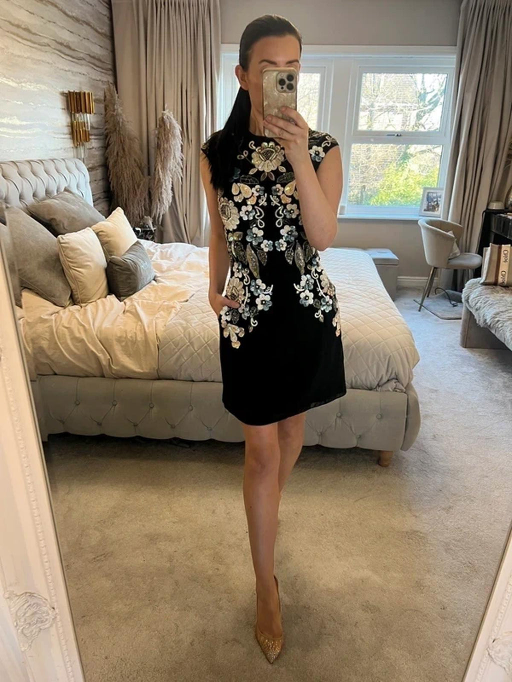 Needle & Thread Black Embellished Floral Dress 8