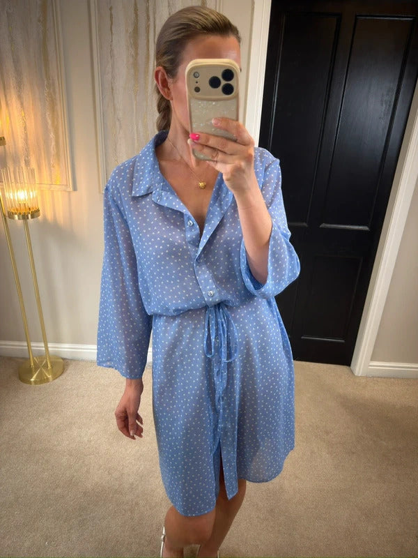 TU Light Blue Love Heart Sheer Shirt Dress XL