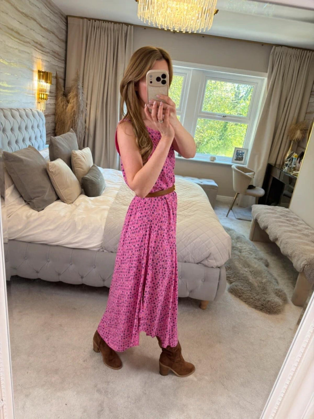 Nina Murati Pink Handkerchief Midi Dress One Size