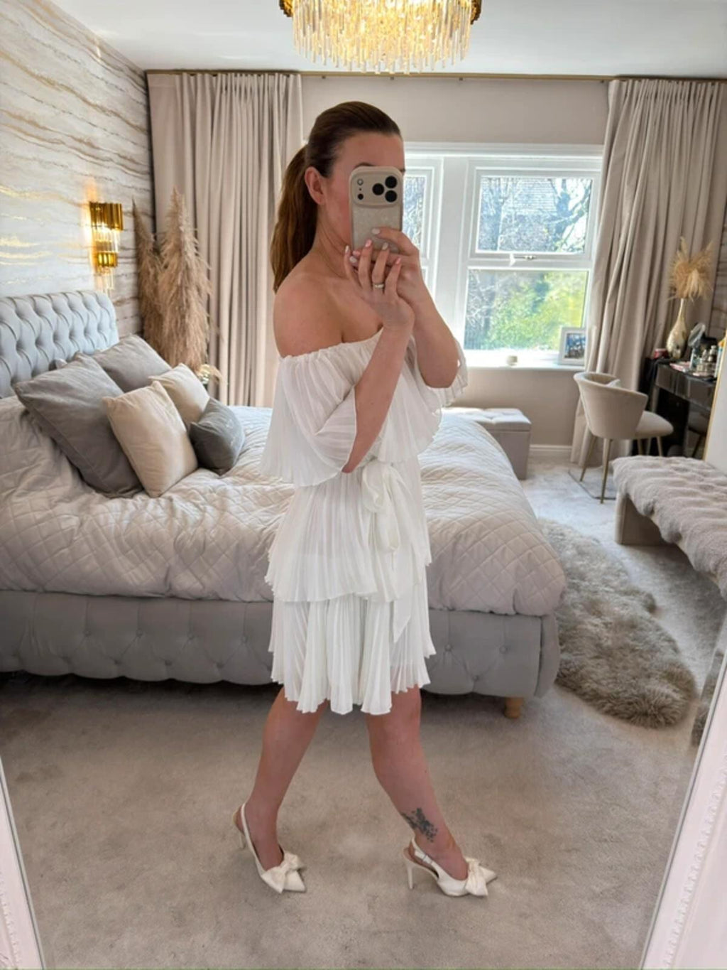 BNWT In The Style White Pleated Off The Shoulder Dress 14
