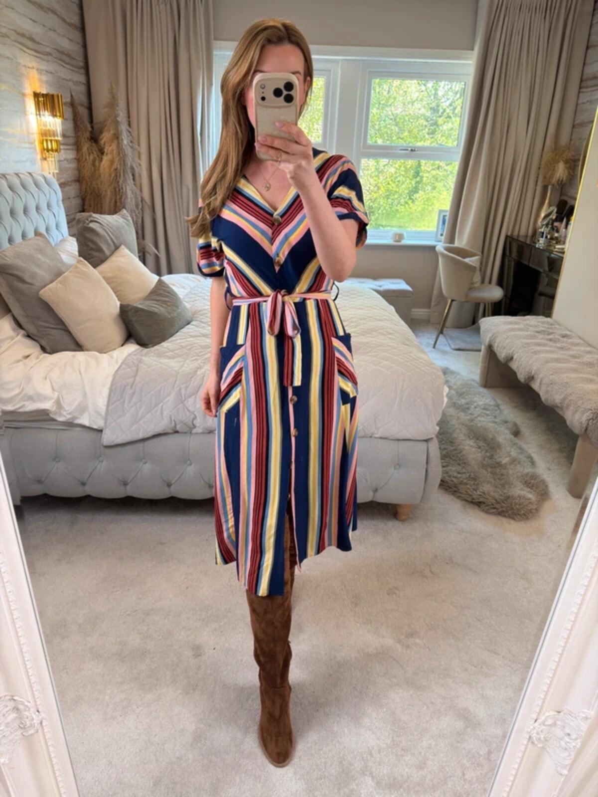 Warehouse Multicoloured Belted Midi Shirt Dress 10