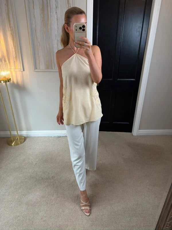 M&S Cream Linen Blend Crochet Blouse 14