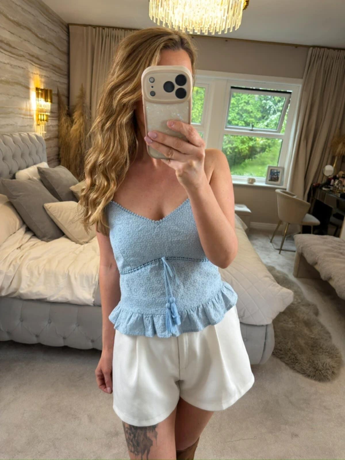 River Island Light Blue Broderie Anglaise Tassel Blouse 14