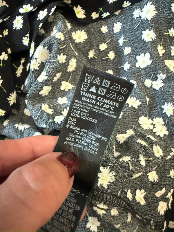 M&S Black Daisy Button Front Blouse 8
